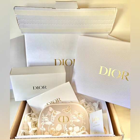DIOR Butterfly Flower Floral Embroidery Make-Up Case Pouch Bag Sheer w/ Box - Picture 1 of 16